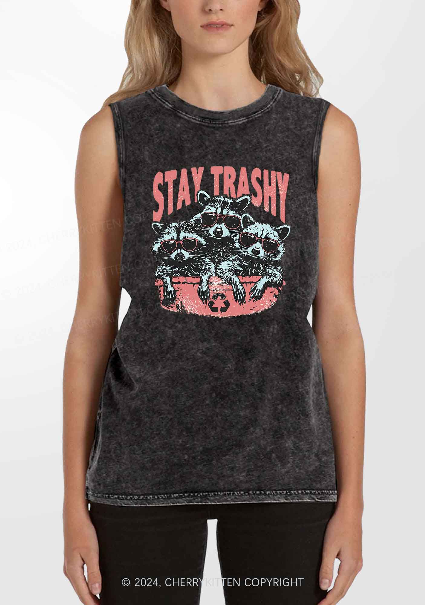 Stay Trashy Raccoons Y2K Washed Tank Cherrykitten