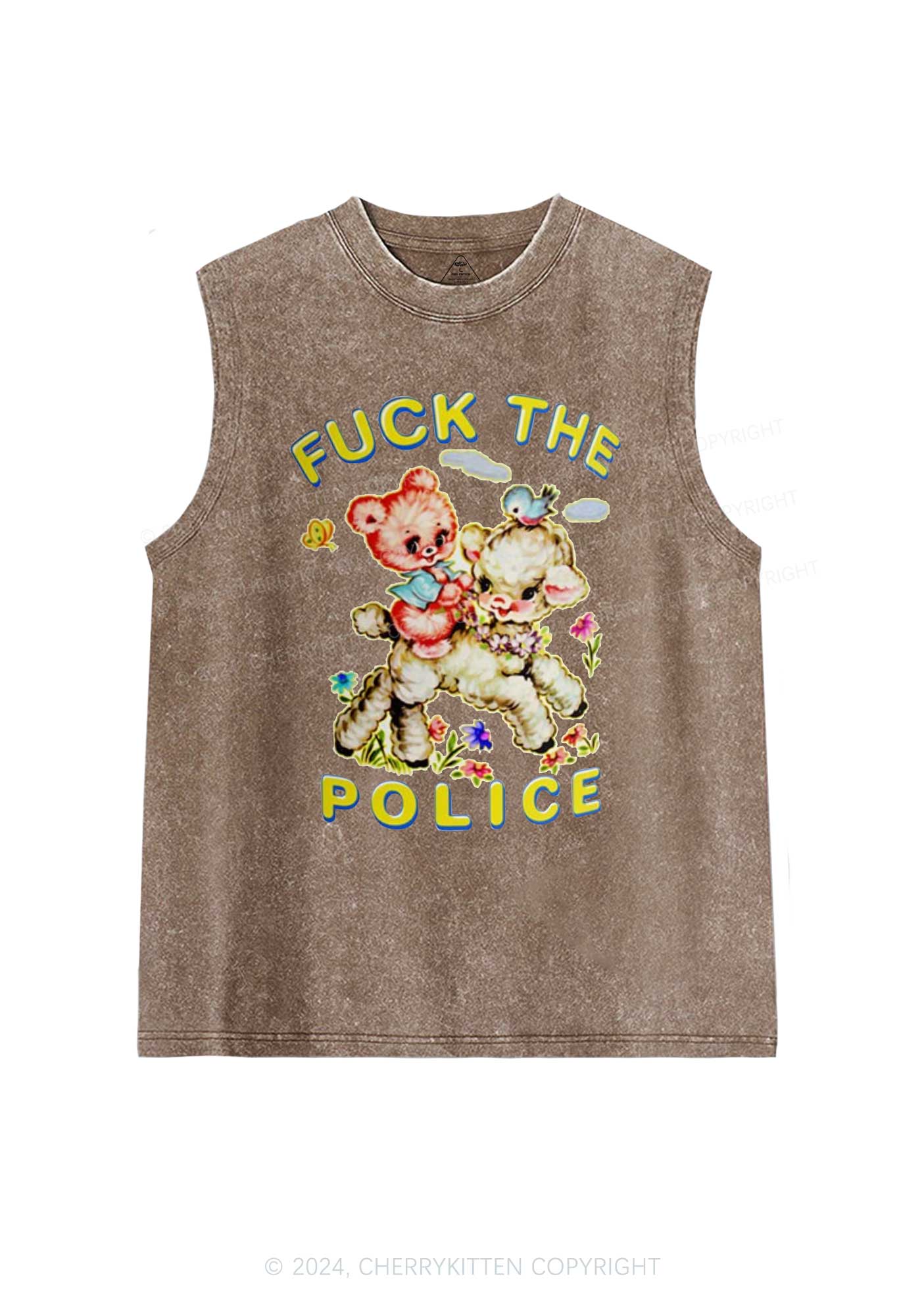 Baby Sheep Fxxk Police Y2K Washed Tank Cherrykitten