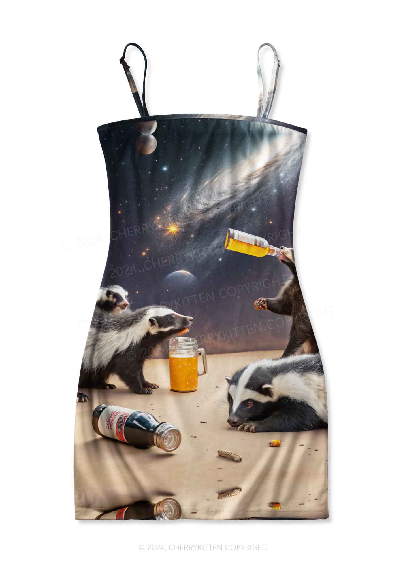 Drunk Badger Y2K Print Slip Dress Cherrykitten