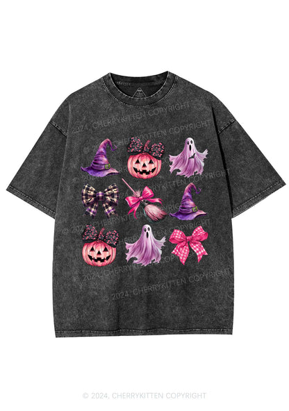 Halloween Pumpkin With Bows Y2K Washed Tee Cherrykitten