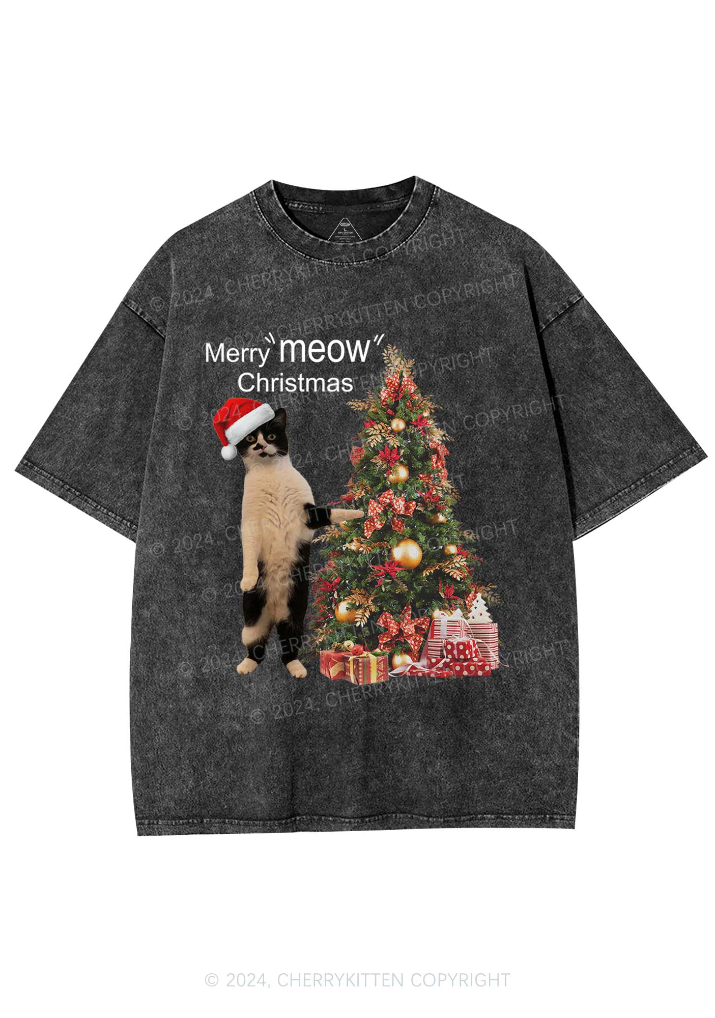 Merry Meow Christmas Y2K Washed Tee Cherrykitten