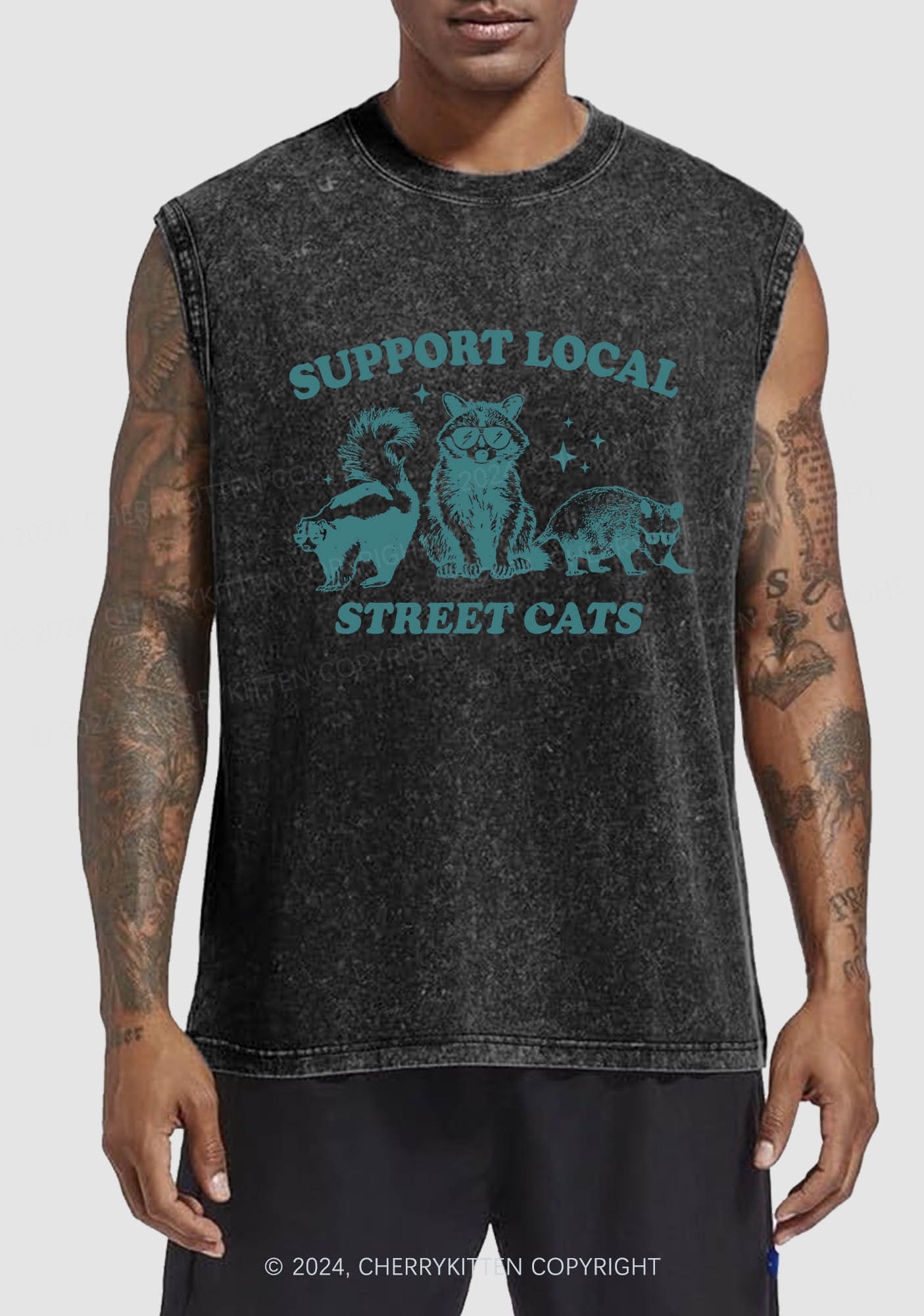 Support Local Street Cats Y2K Washed Tank Cherrykitten