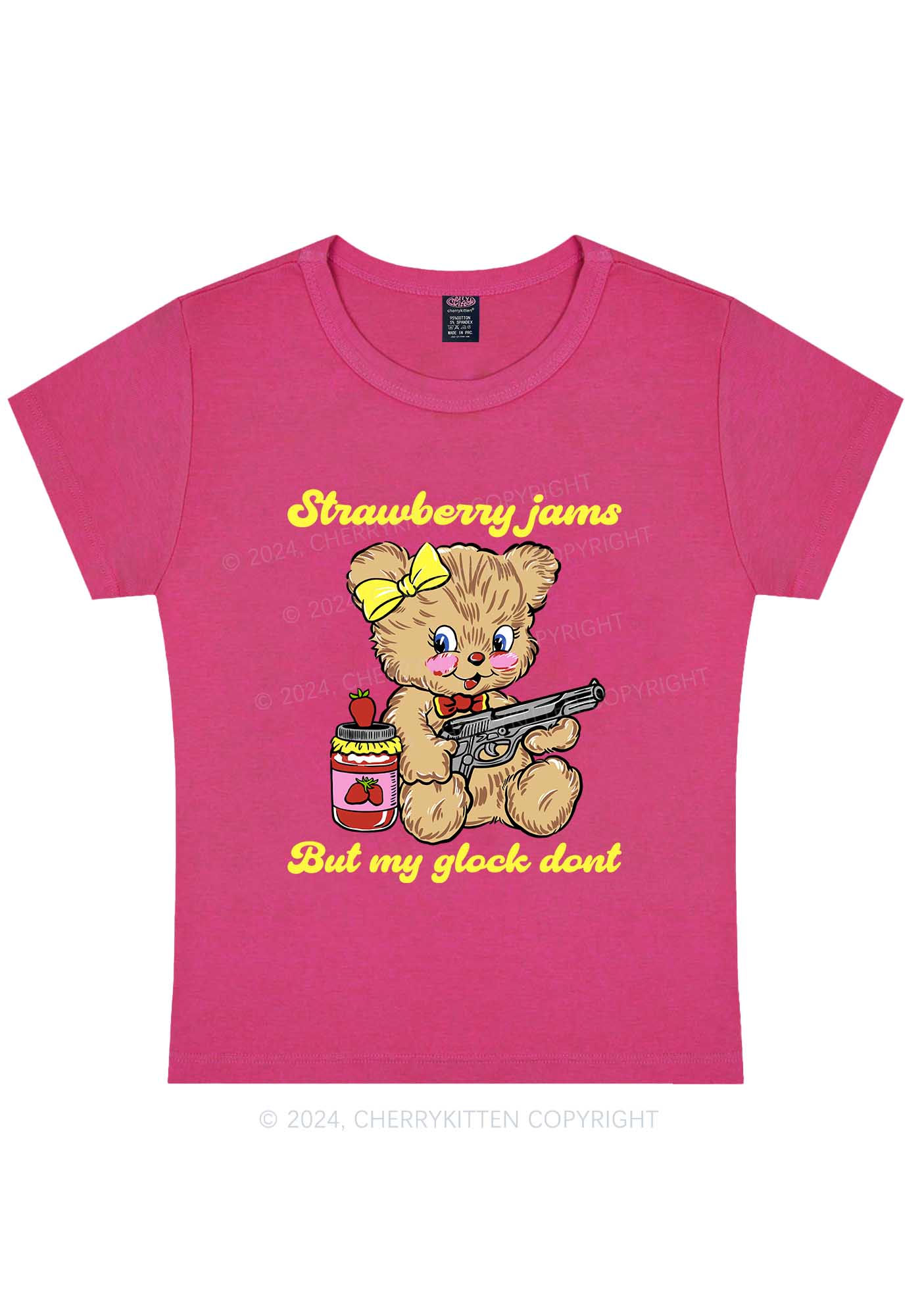 Curvy Strawberry Jams Bear Y2K Baby Tee Cherrykitten