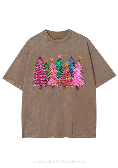 Christmas Pink Tree Y2K Washed Tee Cherrykitten