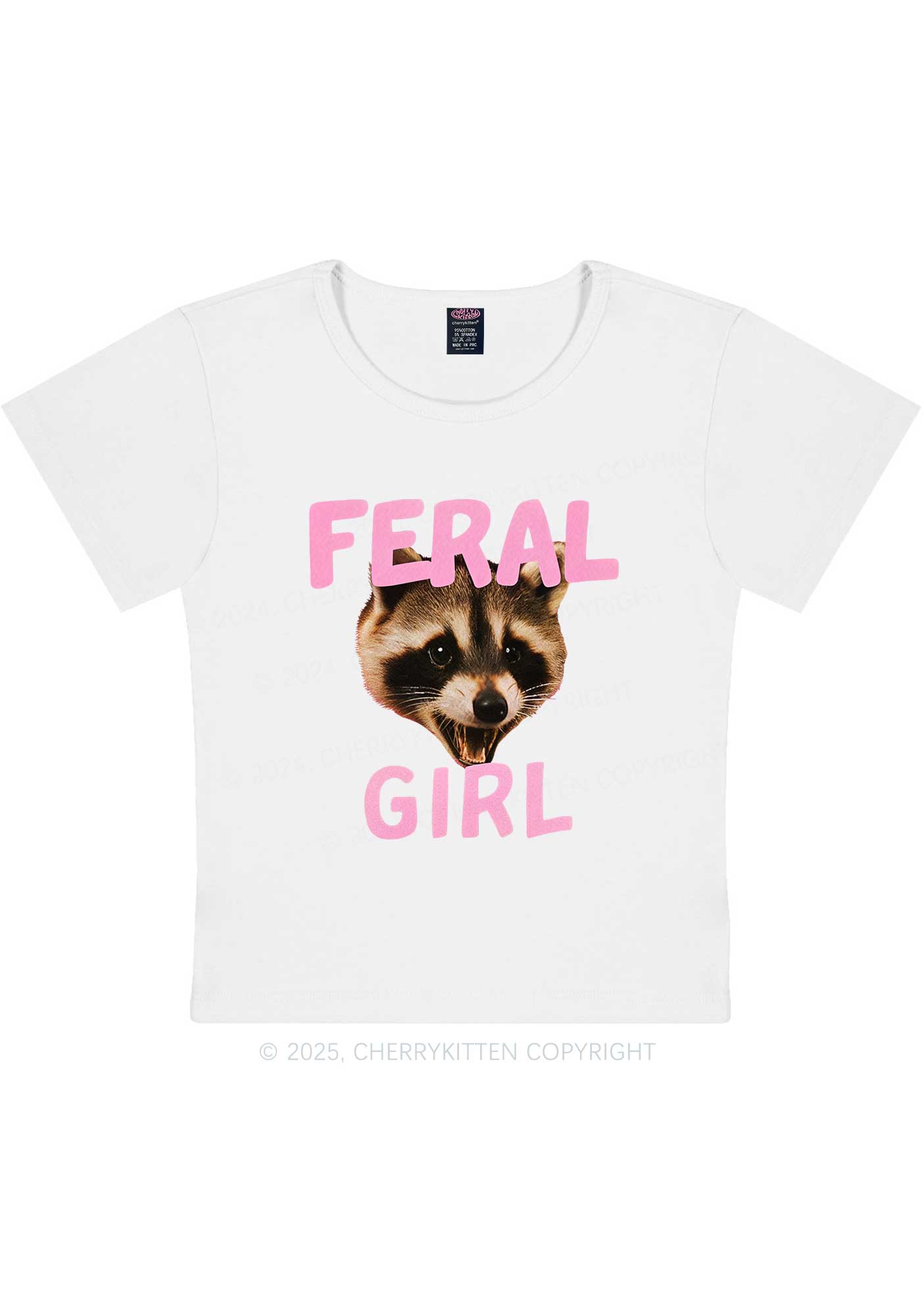 Feral Girl Raccoon Y2K Baby Tee Cherrykitten