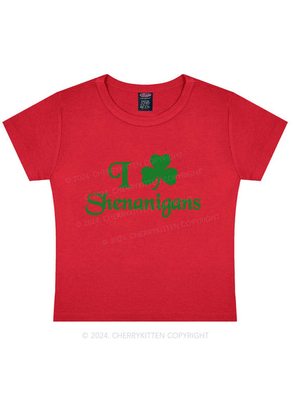 I Love Shenanigans St Patricks Y2K Baby Tee Cherrykitten