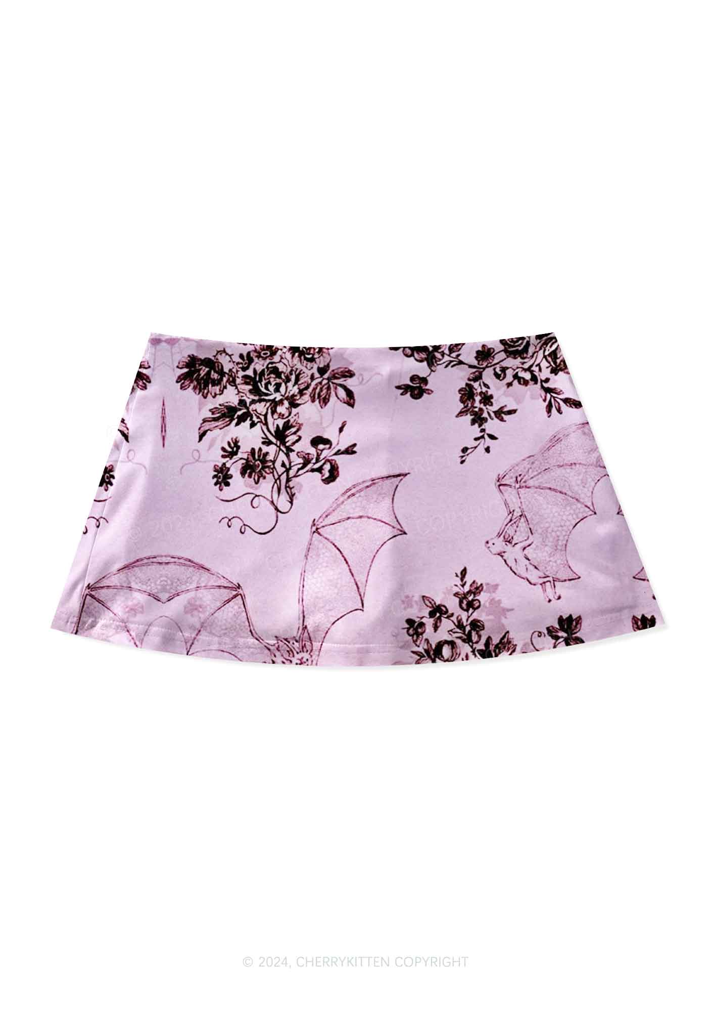 Pink Bat Y2K Print Mini Skirt Cherrykitten