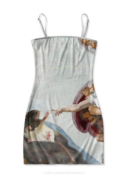 God Give Rat Y2K Print Slip Dress Cherrykitten