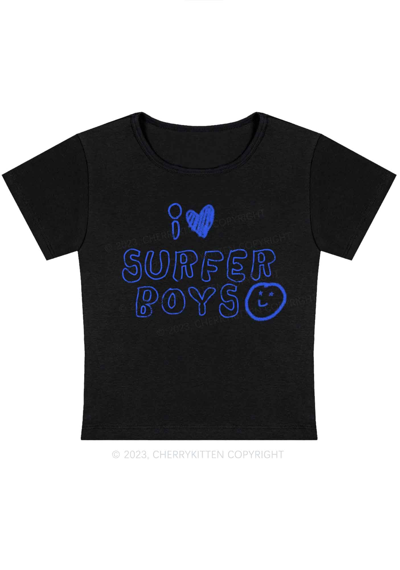 Curvy I Love Surfer Boys Y2K Baby Tee Cherrykitten