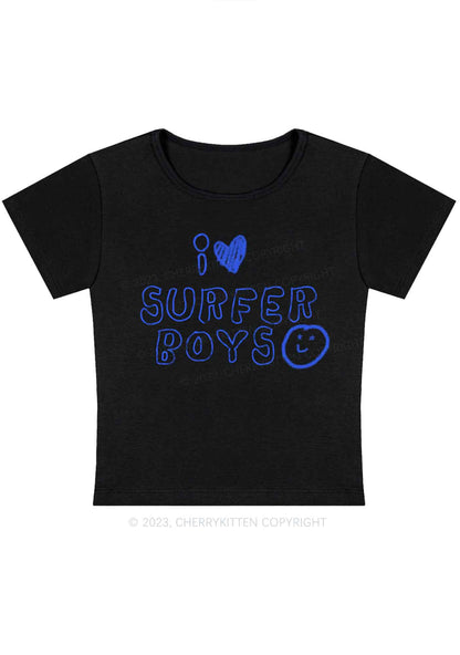 Curvy I Love Surfer Boys Y2K Baby Tee Cherrykitten