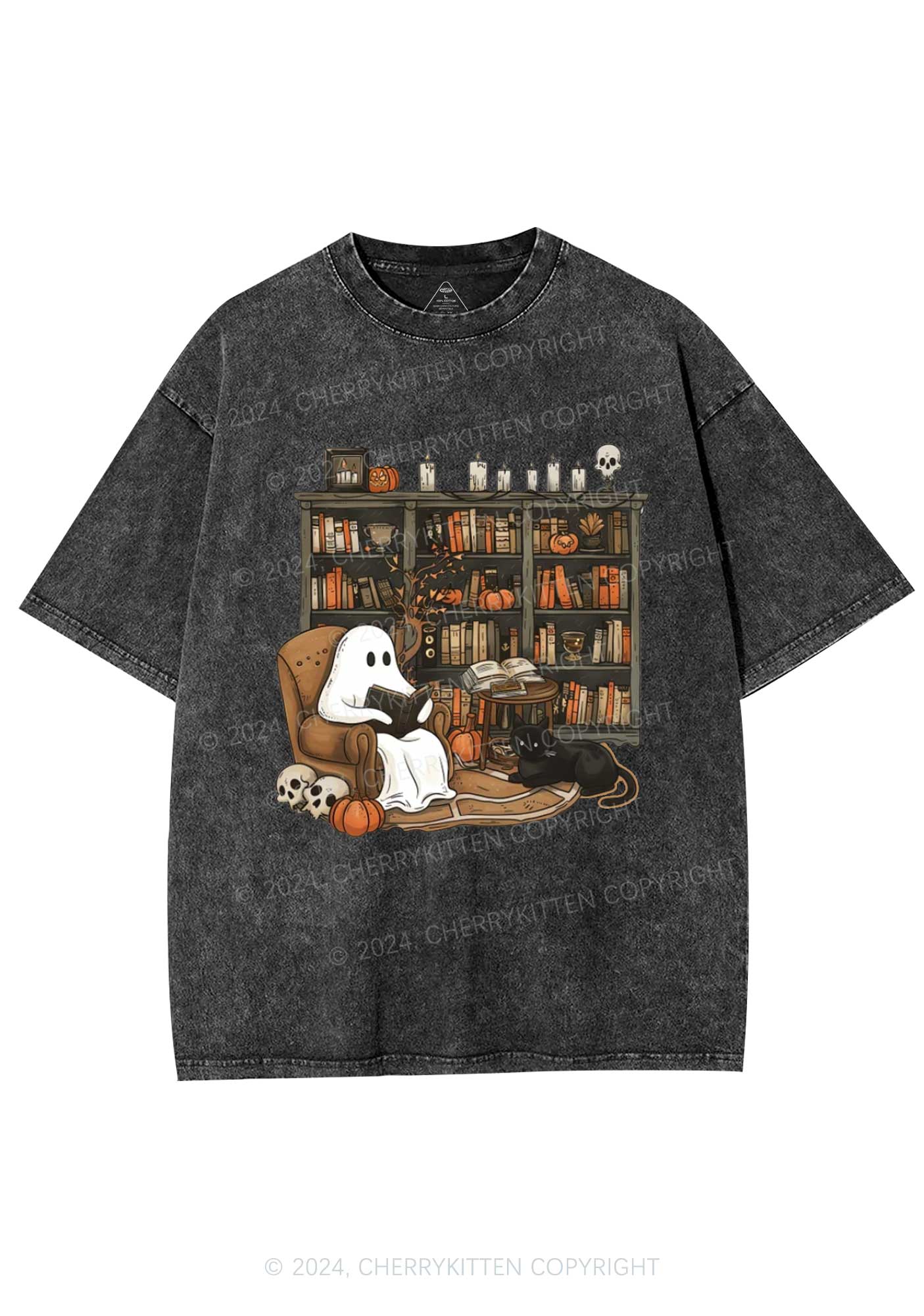 Halloween Ghost Reading Y2K Washed Tee Cherrykitten