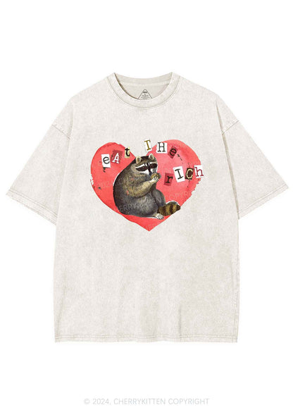 Raccoon Eat The Rich Y2K Valentine's Day Washed Tee Cherrykitten