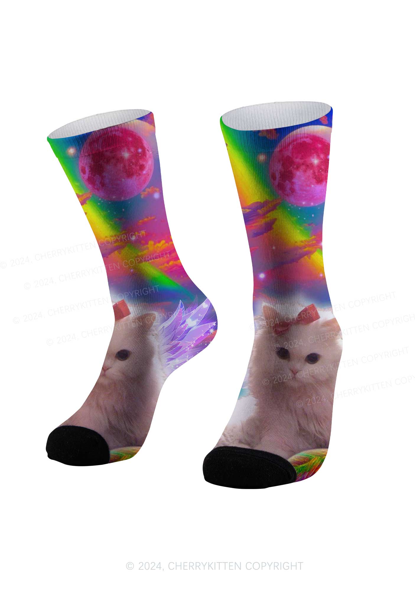 Space Kitten Y2K Digital Printed Socks Cherrykitten