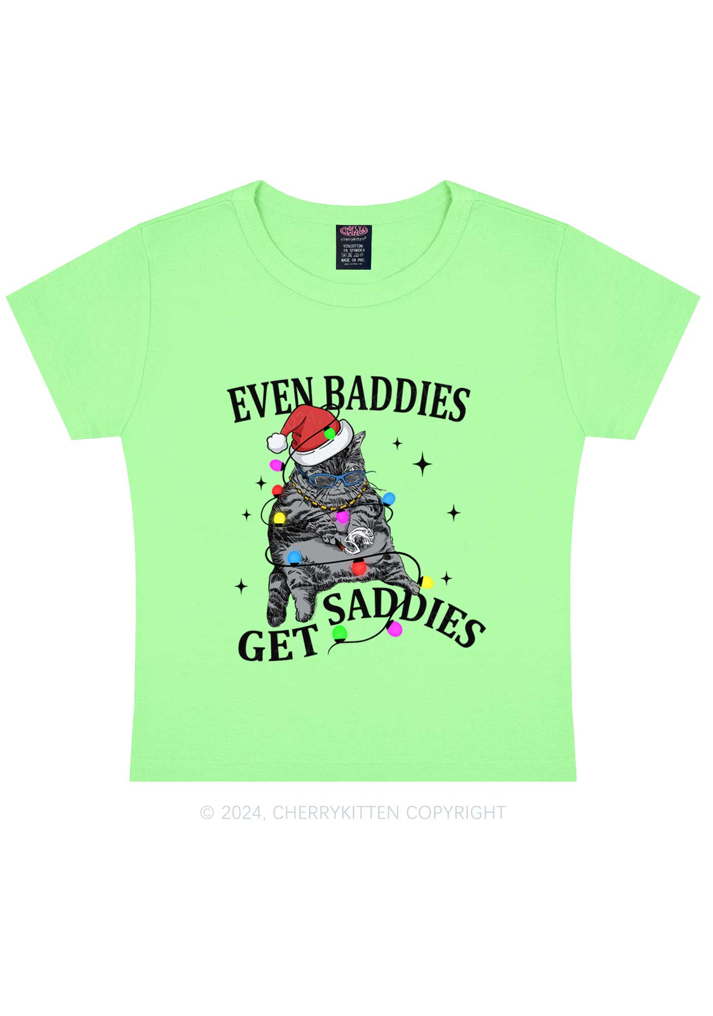 Christmas Baddie Cat Y2K Baby Tee Cherrykitten