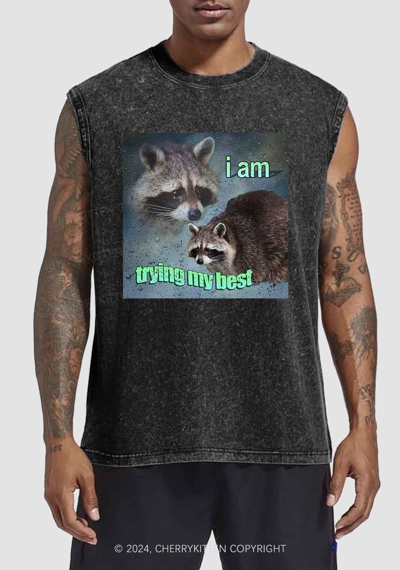 I Am Trying My Best Raccoon Y2K Washed Tank Cherrykitten