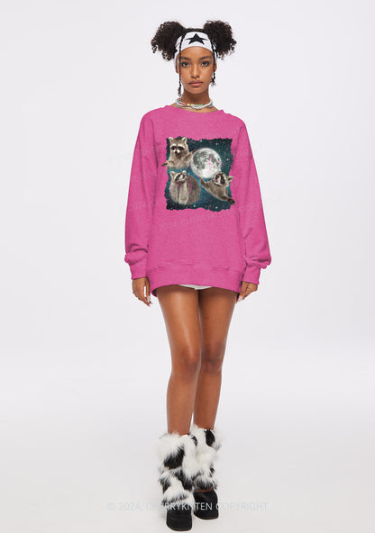 Raccoon Moon Y2K Washed Sweatshirts Cherrykitten