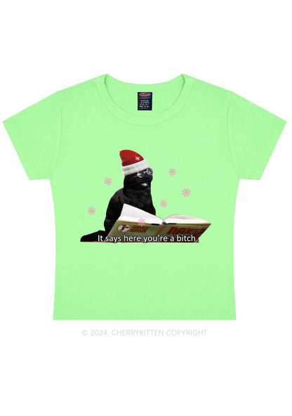 Christmas Cat Bxxch Y2K Baby Tee Cherrykitten