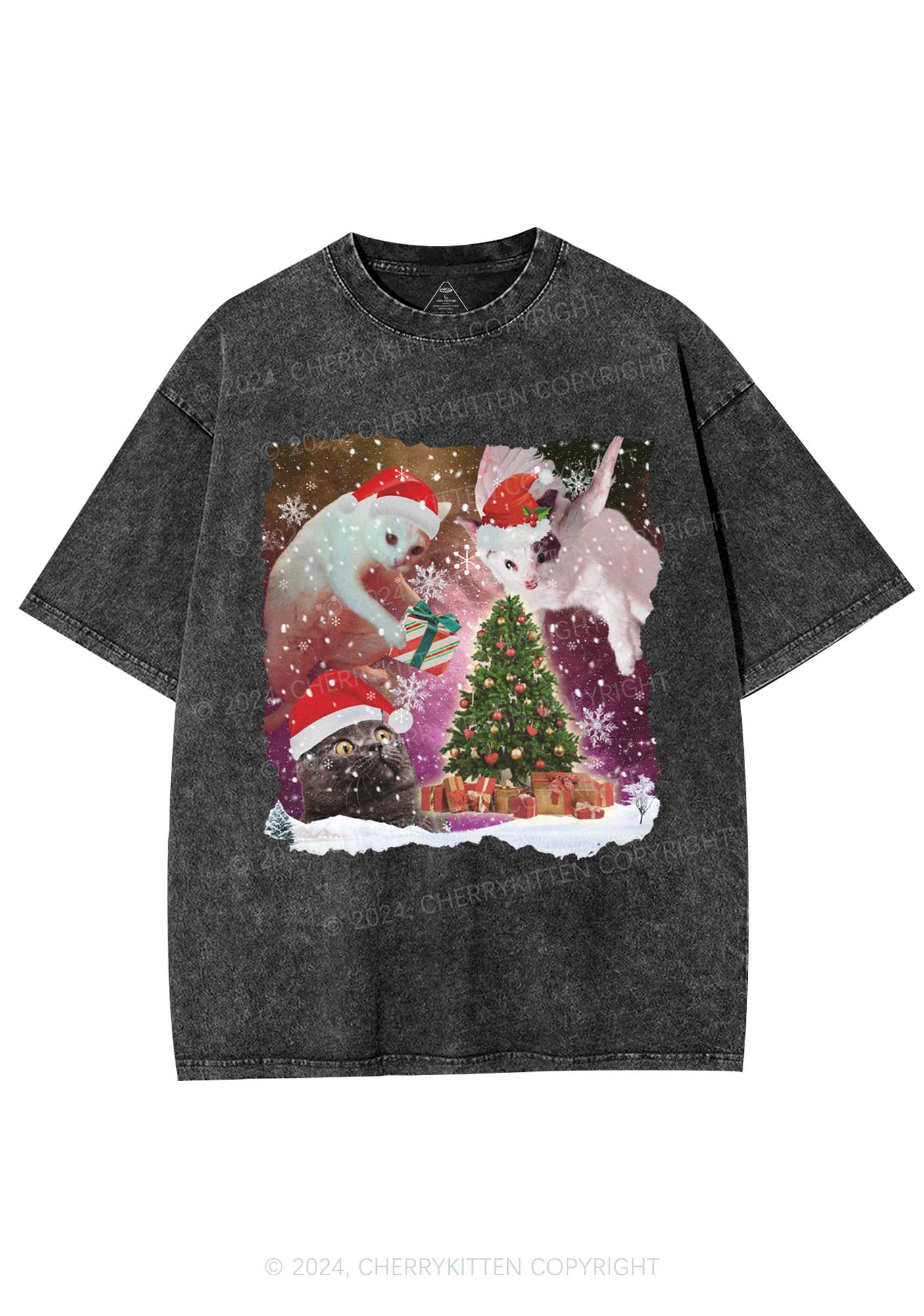 Christmas Cats Gift Y2K Washed Tee Cherrykitten