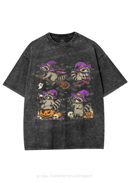 Halloween Raccoon Witch Y2K Washed Tee Cherrykitten