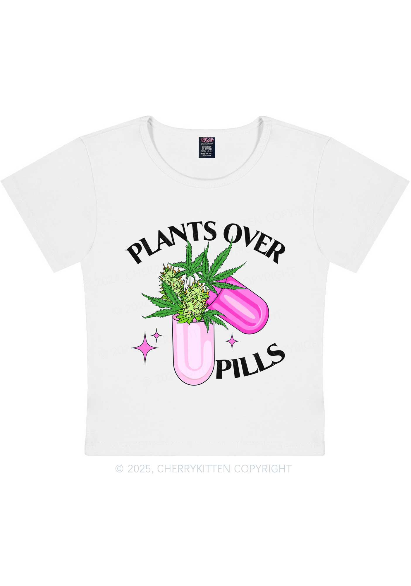 Plants Over Pills Y2K Baby Tee Cherrykitten