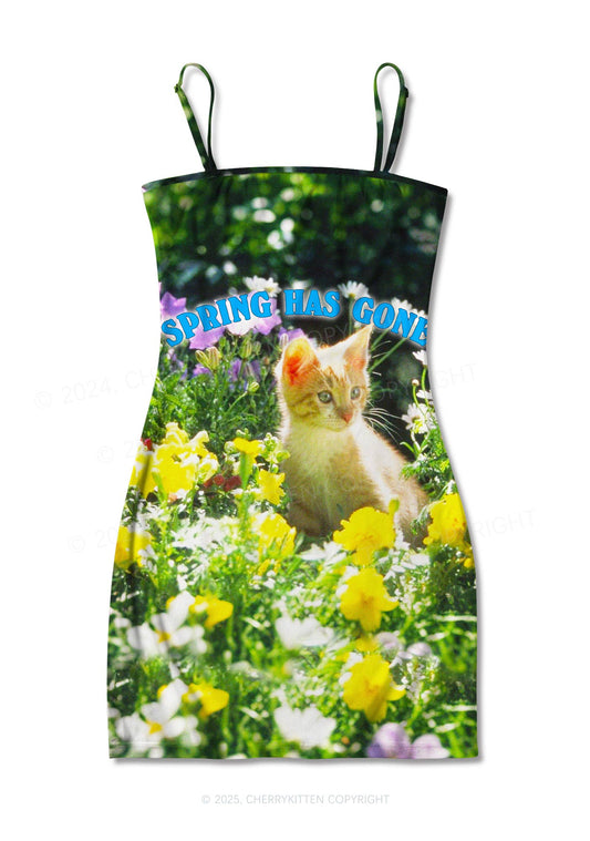 Spring Has Gone Y2K Print Slip Dress Cherrykitten