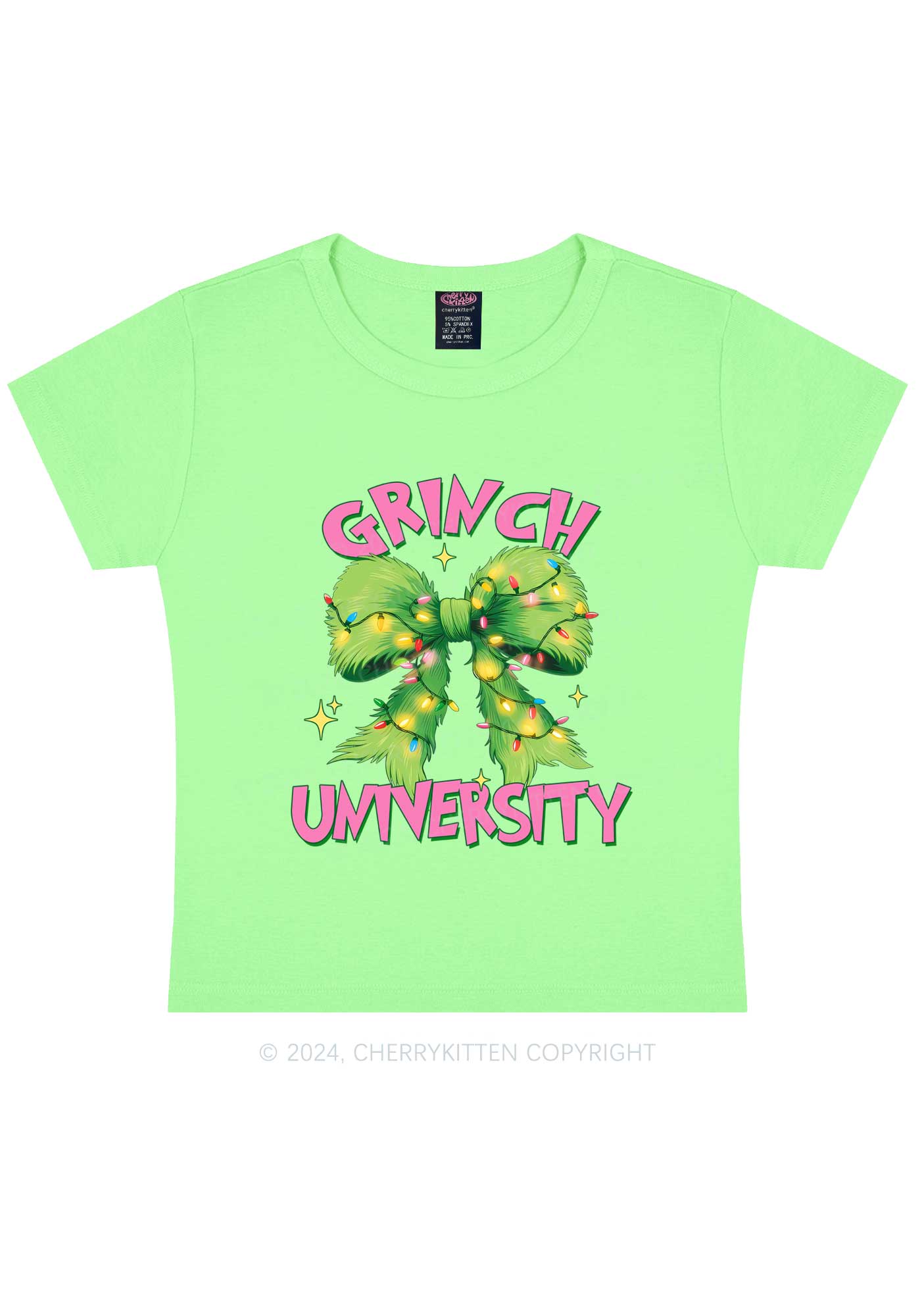 Christmas Green University Y2K Baby Tee Cherrykitten