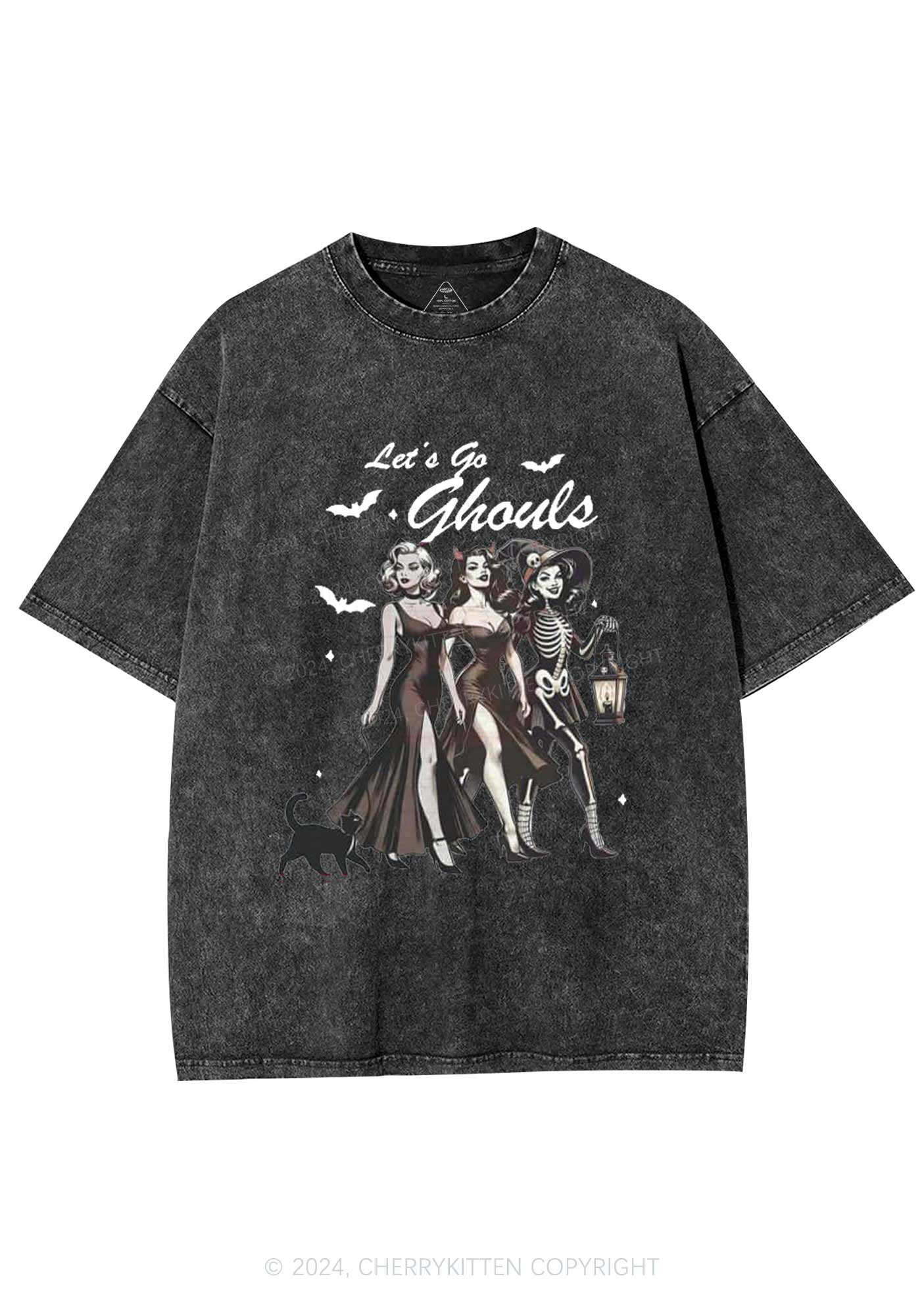 Halloween Girl Lets Go Ghouls Y2K Washed Tee Cherrykitten