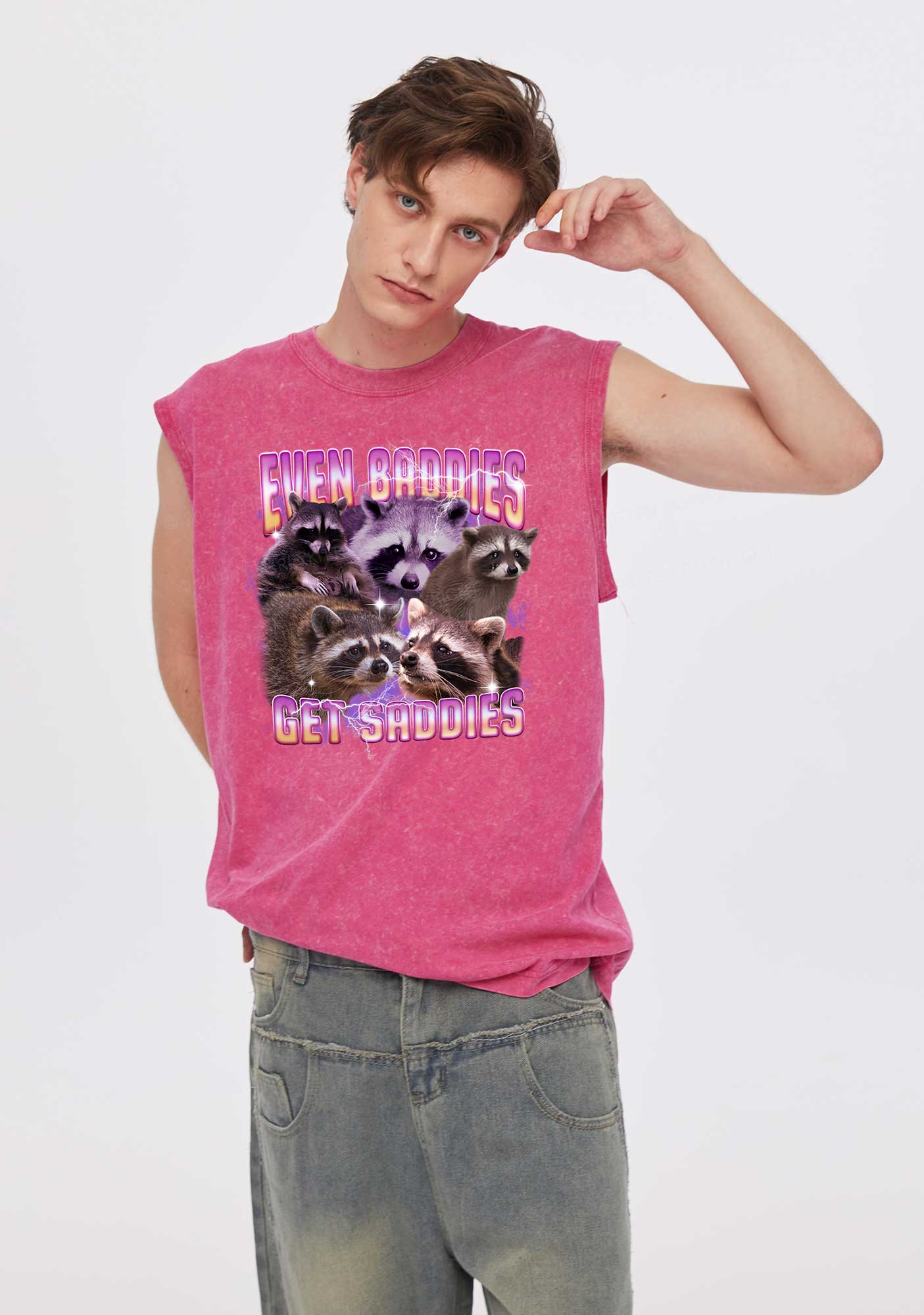 Funny Raccoon Y2K Washed Tank Cherrykitten