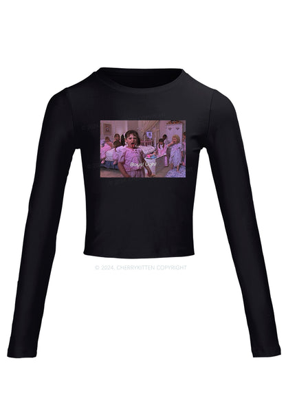 Boys Ugh Y2K Long Sleeve Crop Top Cherrykitten