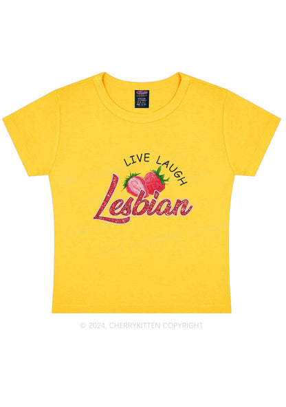 Live Laugh Lesbian Y2K Baby Tee Cherrykitten