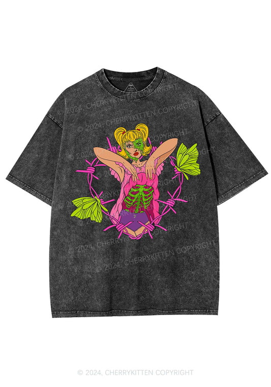 Halloween Green Skeleton Y2K Washed Tee Cherrykitten