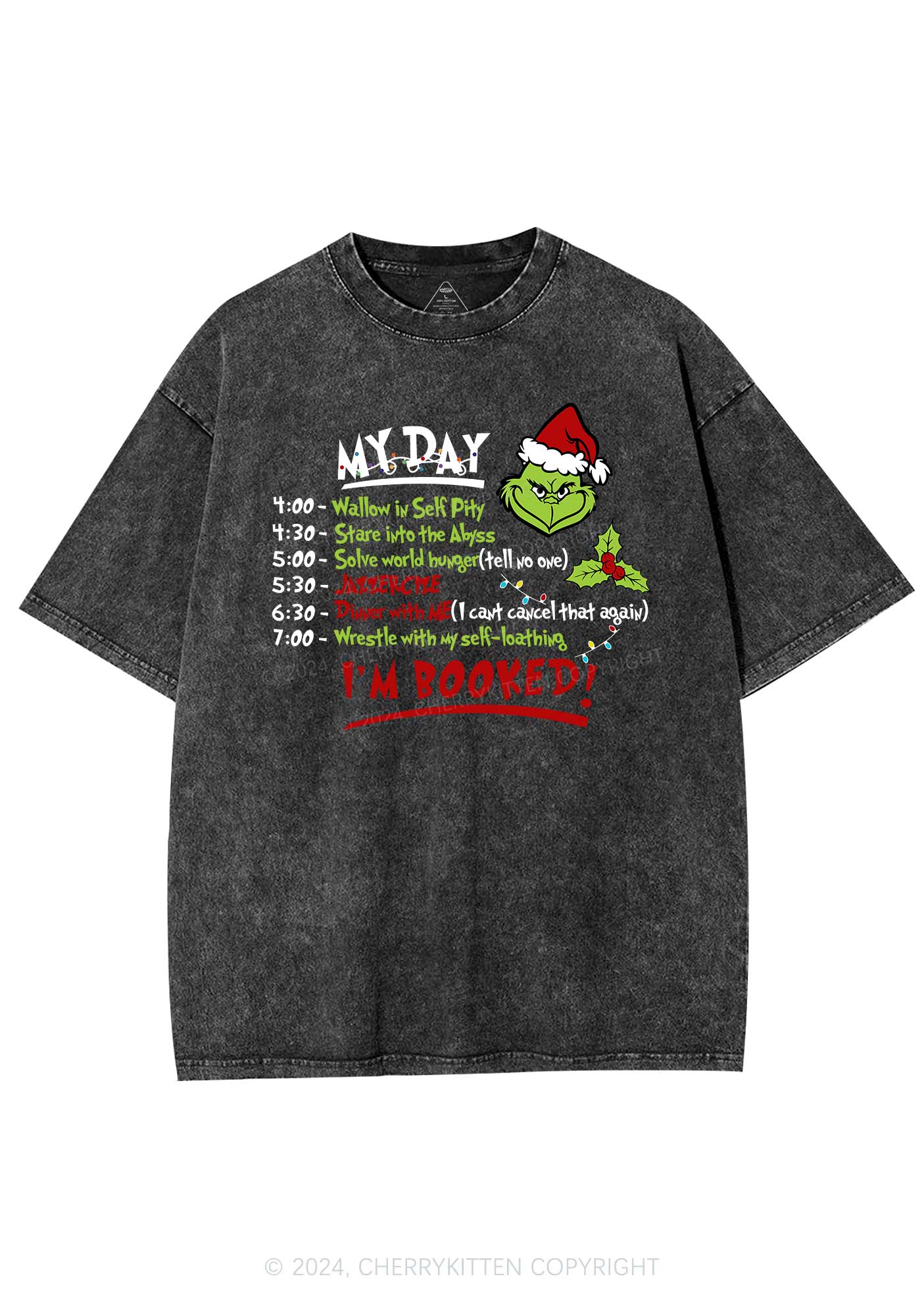 Christmas My Day I'm Booked Y2K Washed Tee Cherrykitten