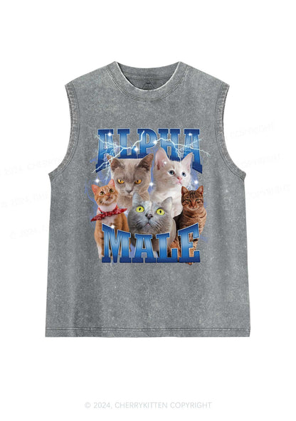 Blue Lightning Alpha Male Y2K Washed Tank Cherrykitten