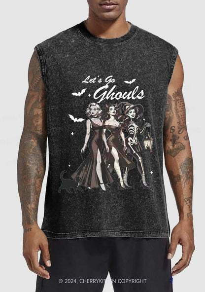 Halloween Girl Lets Go Ghouls Y2K Washed Tank Cherrykitten