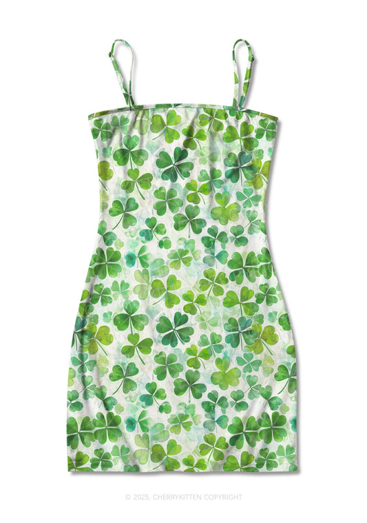 Green Shamrock Y2K Print Slip Dress Cherrykitten