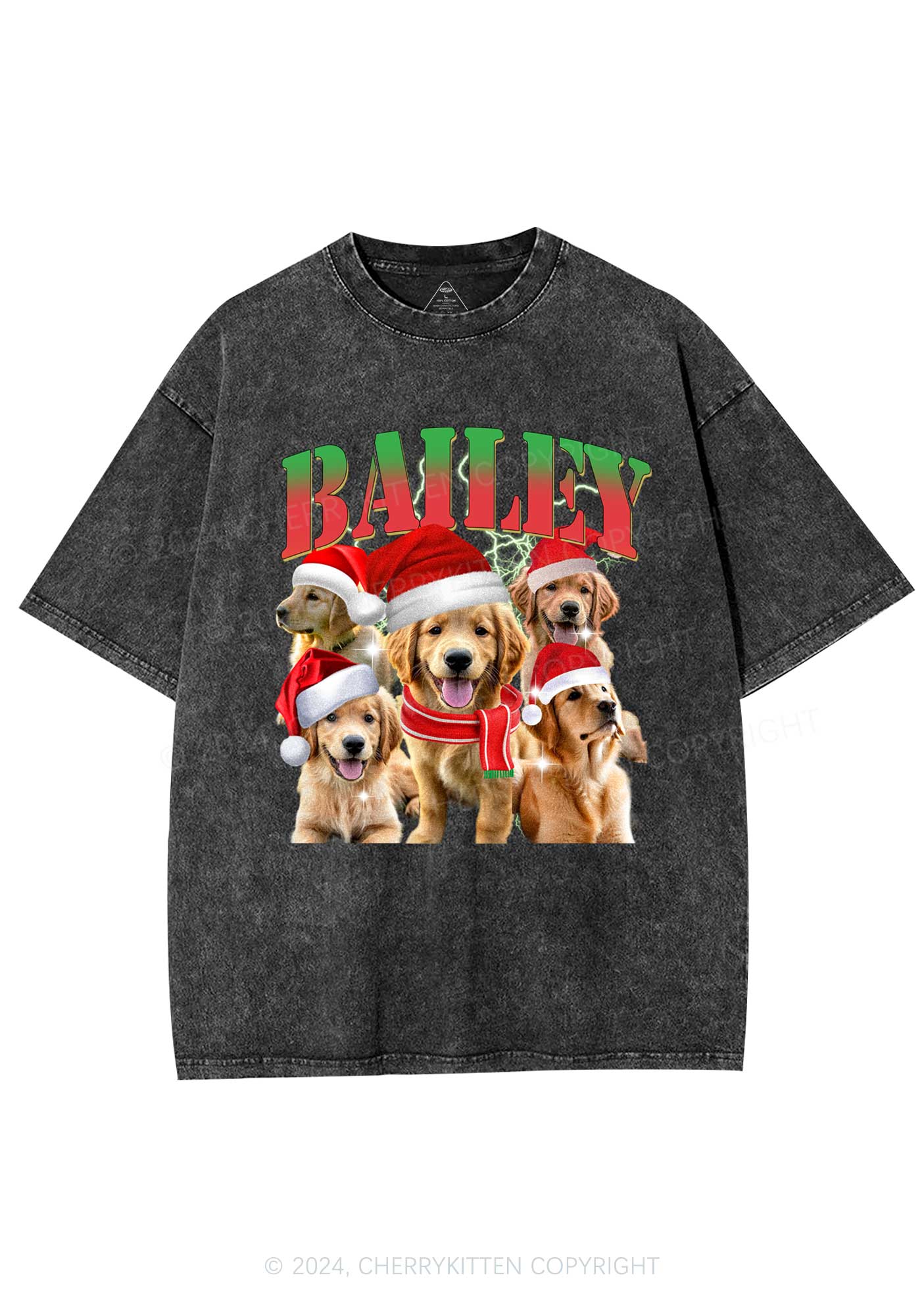 Christmas Custom Pet Photo Y2K Washed Tee Cherrykitten