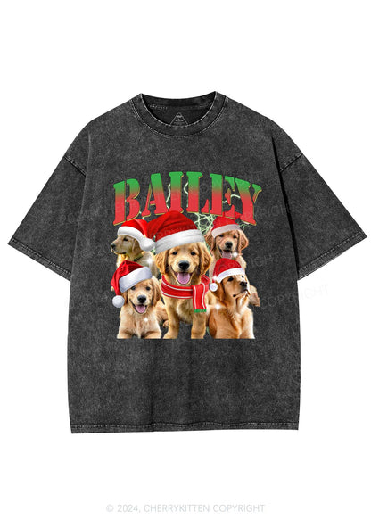 Christmas Custom Pet Photo Y2K Washed Tee Cherrykitten