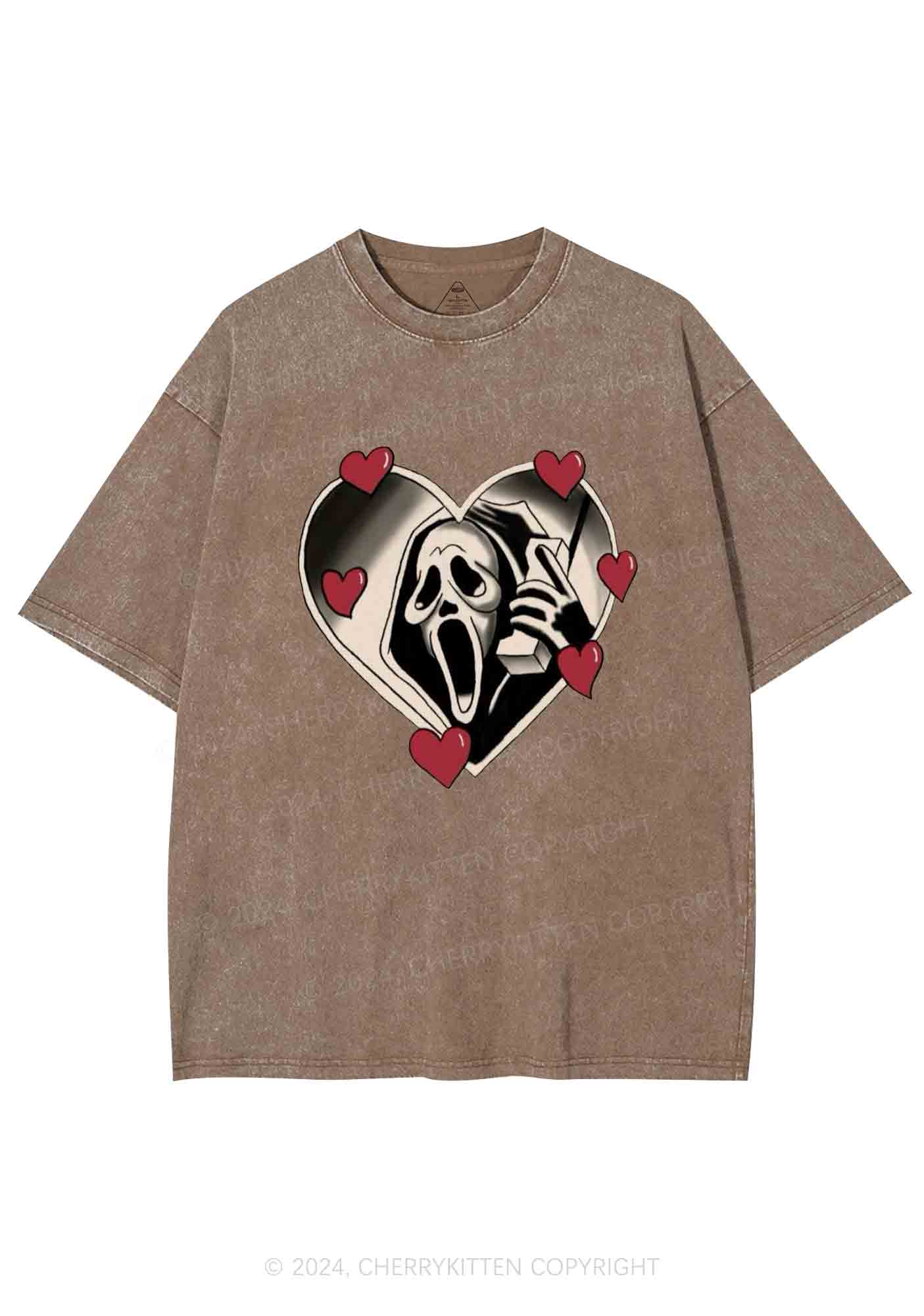 Halloween Heart Skull Face Y2K Washed Tee Cherrykitten