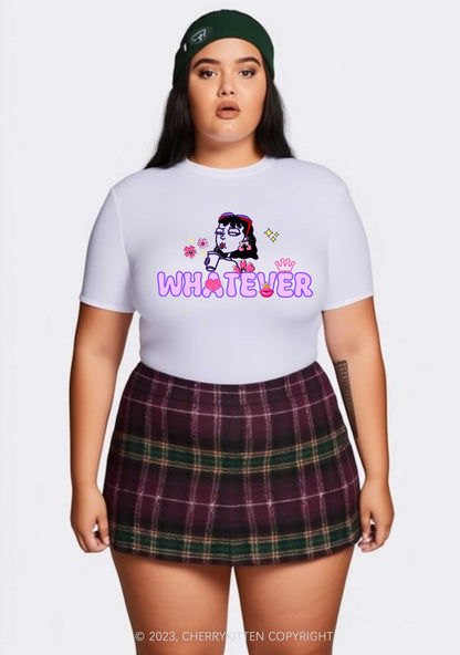 Curvy Whatever Crown Lip Print Y2K Baby Tee Cherrykitten