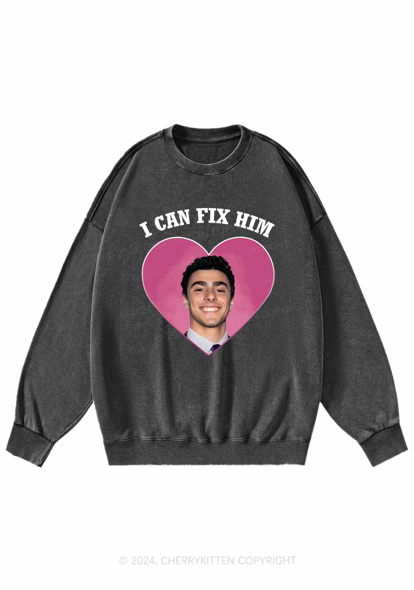 Fix Him Luigi Heart Y2K Washed Sweatshirts Cherrykitten