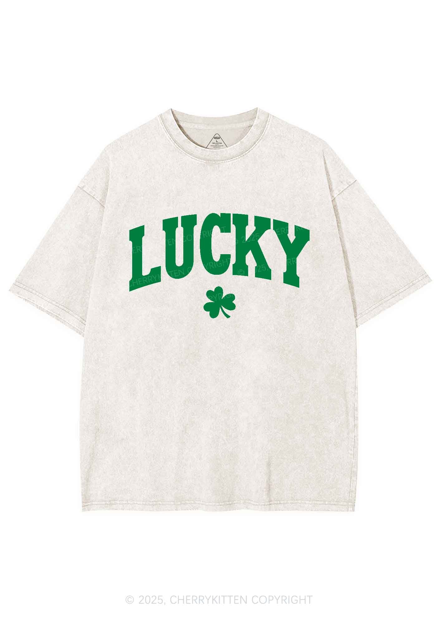 Lucky Shamrock St Patricks Y2K Washed Tee Cherrykitten