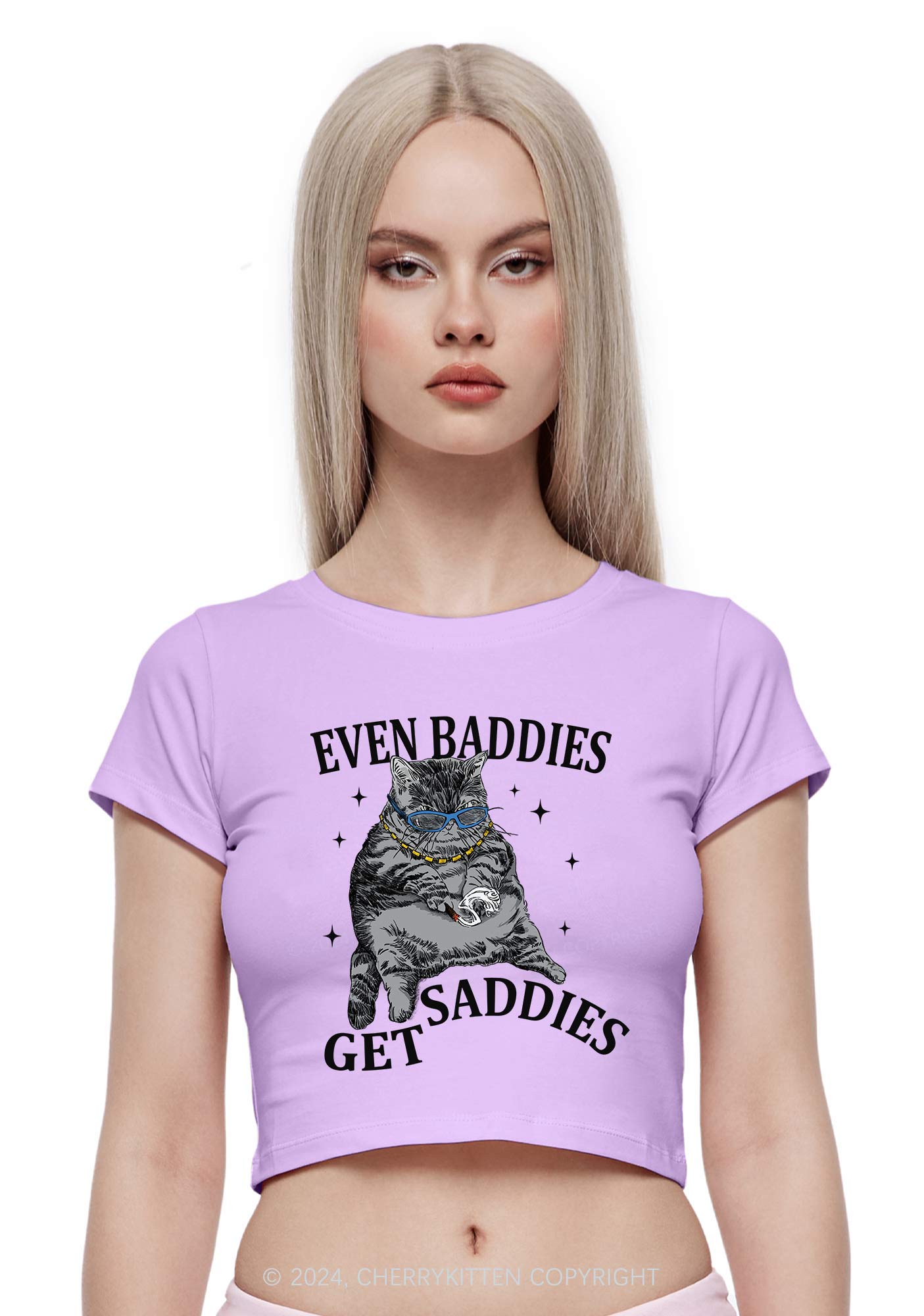 Even Baddies Get Saddies Y2K Baby Tee Cherrykitten