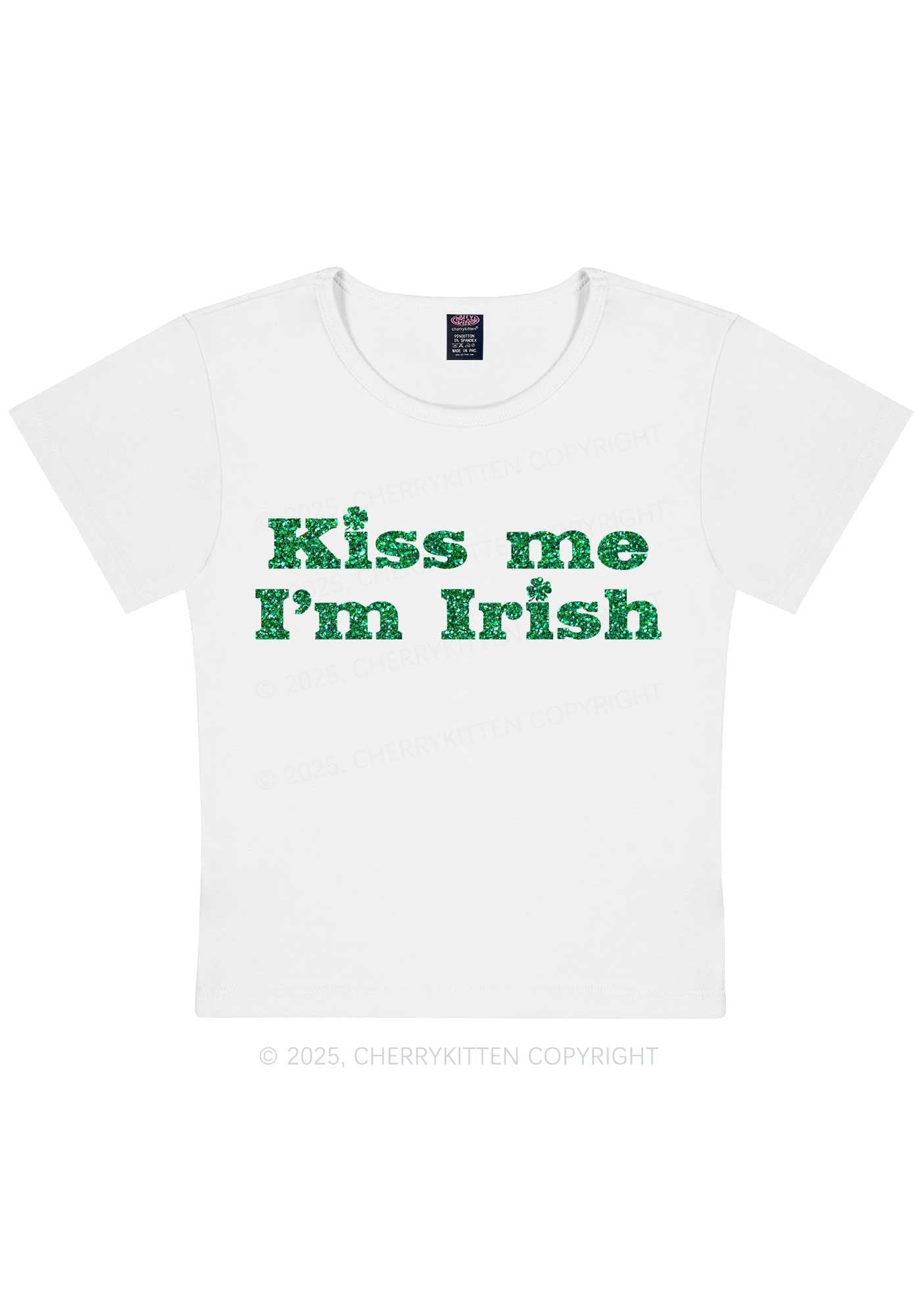 Glitter Kiss Me St Patricks Y2K Baby Tee Cherrykitten