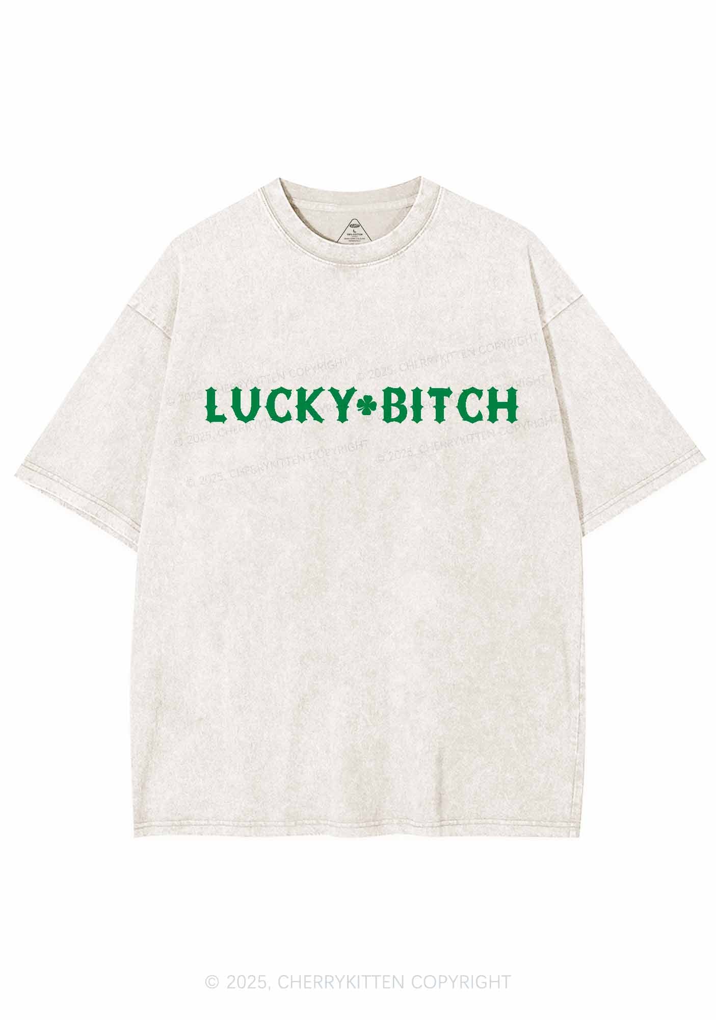 Lucky Bxxch St Patricks Y2K Washed Tee Cherrykitten