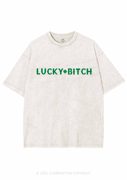 Lucky Bxxch St Patricks Y2K Washed Tee Cherrykitten