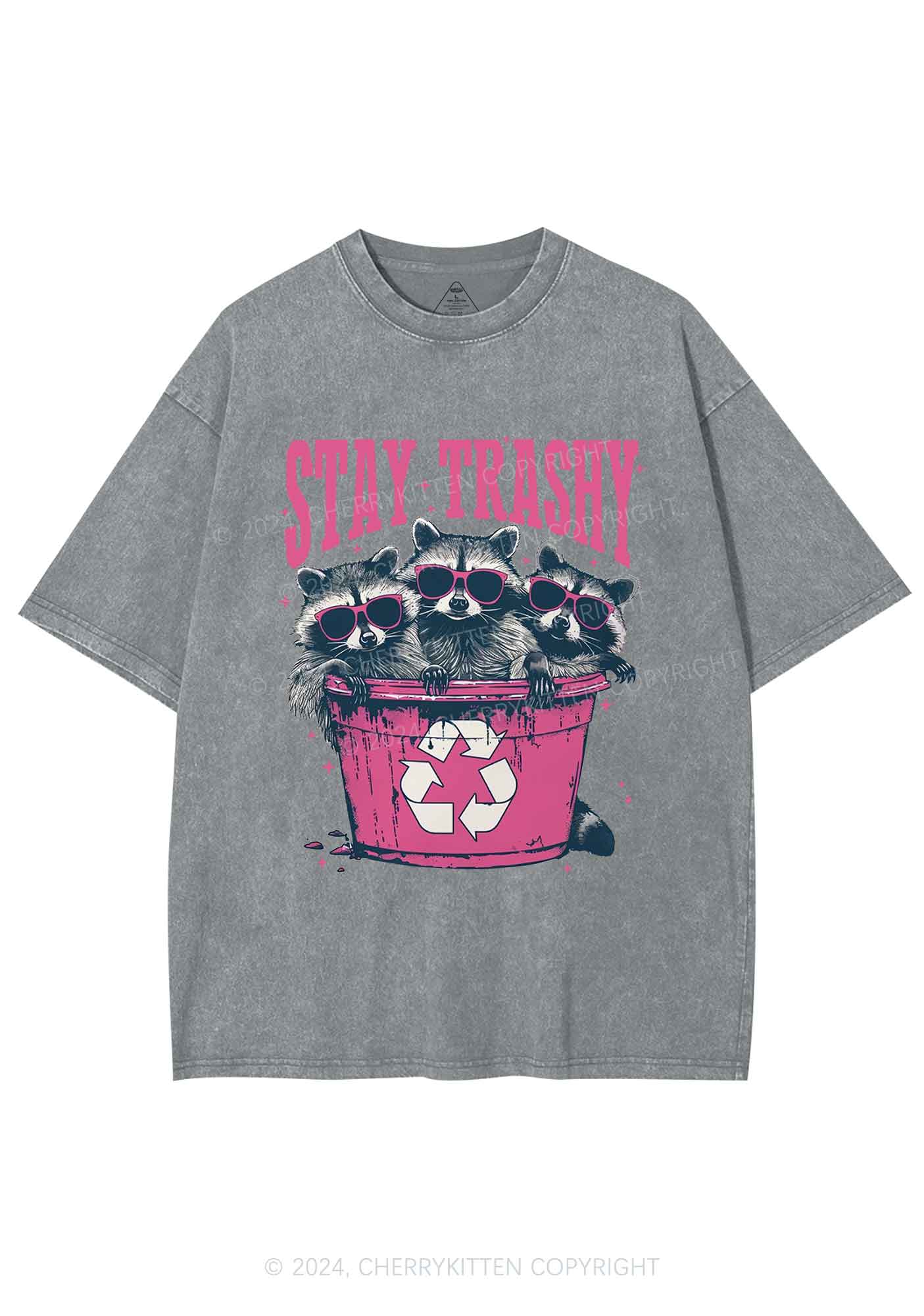 Three Raccoons Stay Trashy Y2K Washed Tee Cherrykitten