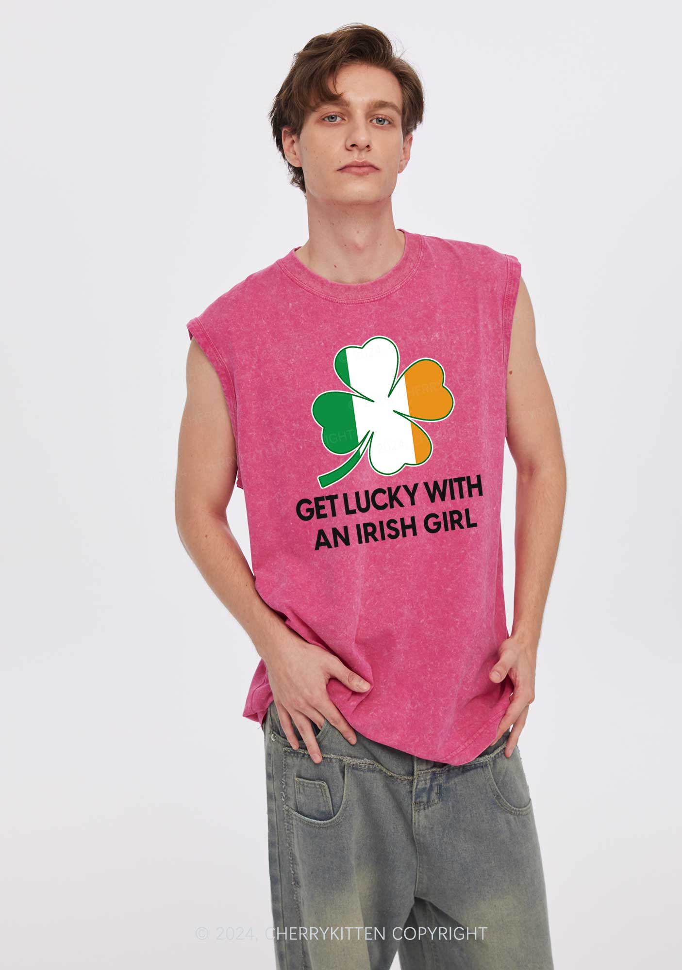 Get Lucky Irish Girl St Patricks Y2K Washed Tank Cherrykitten