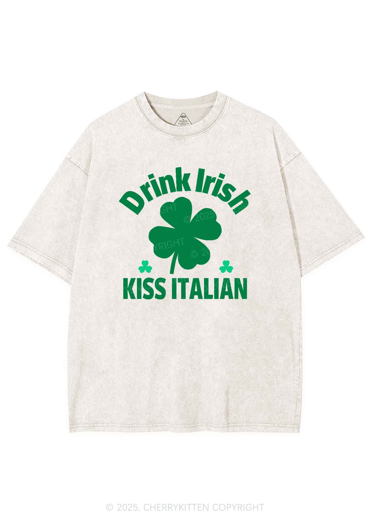 Drink Irish Kiss Italian St Patricks Y2K Washed Tee Cherrykitten