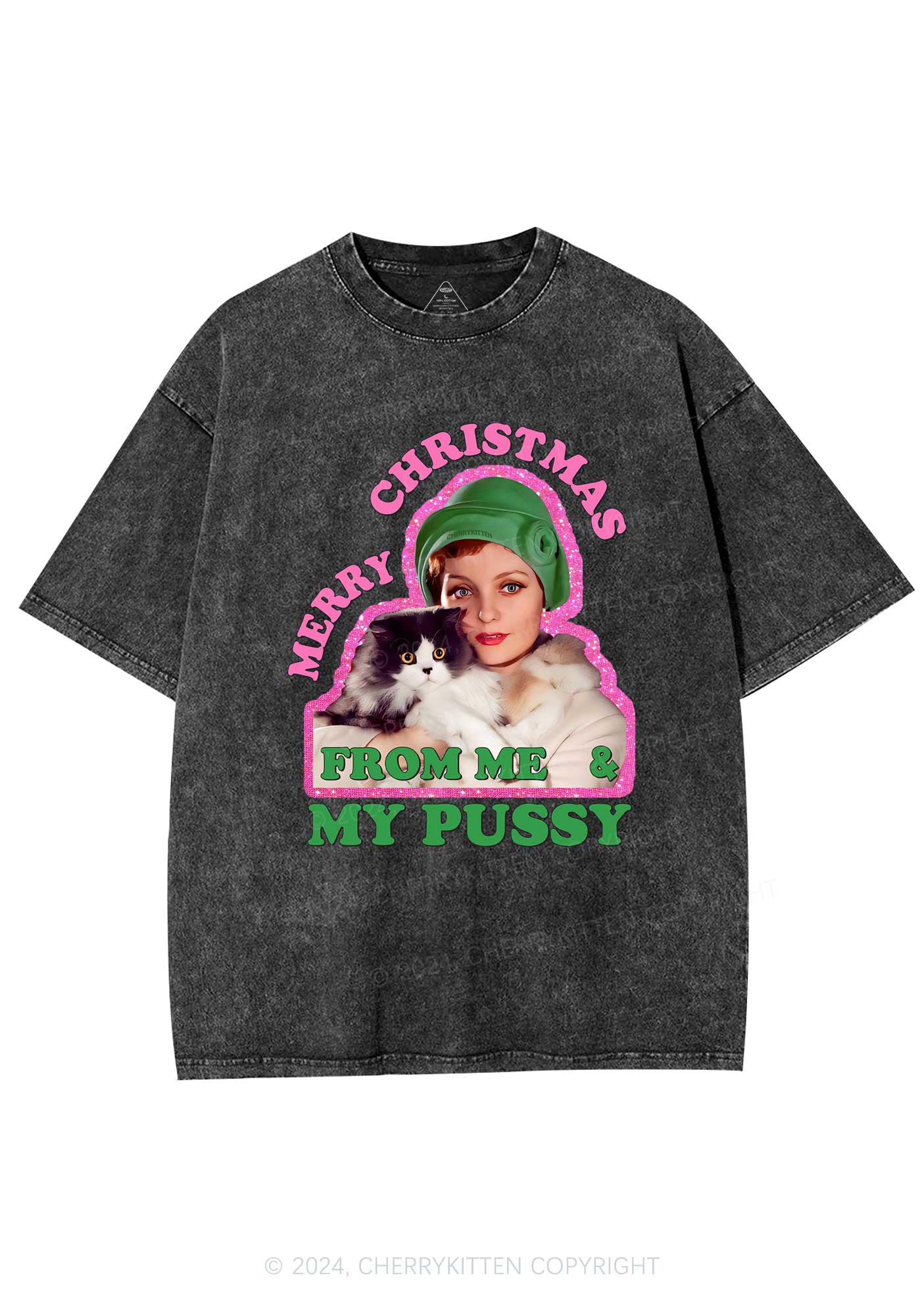 Merry Christmas Puxxy Y2K Washed Tee Cherrykitten