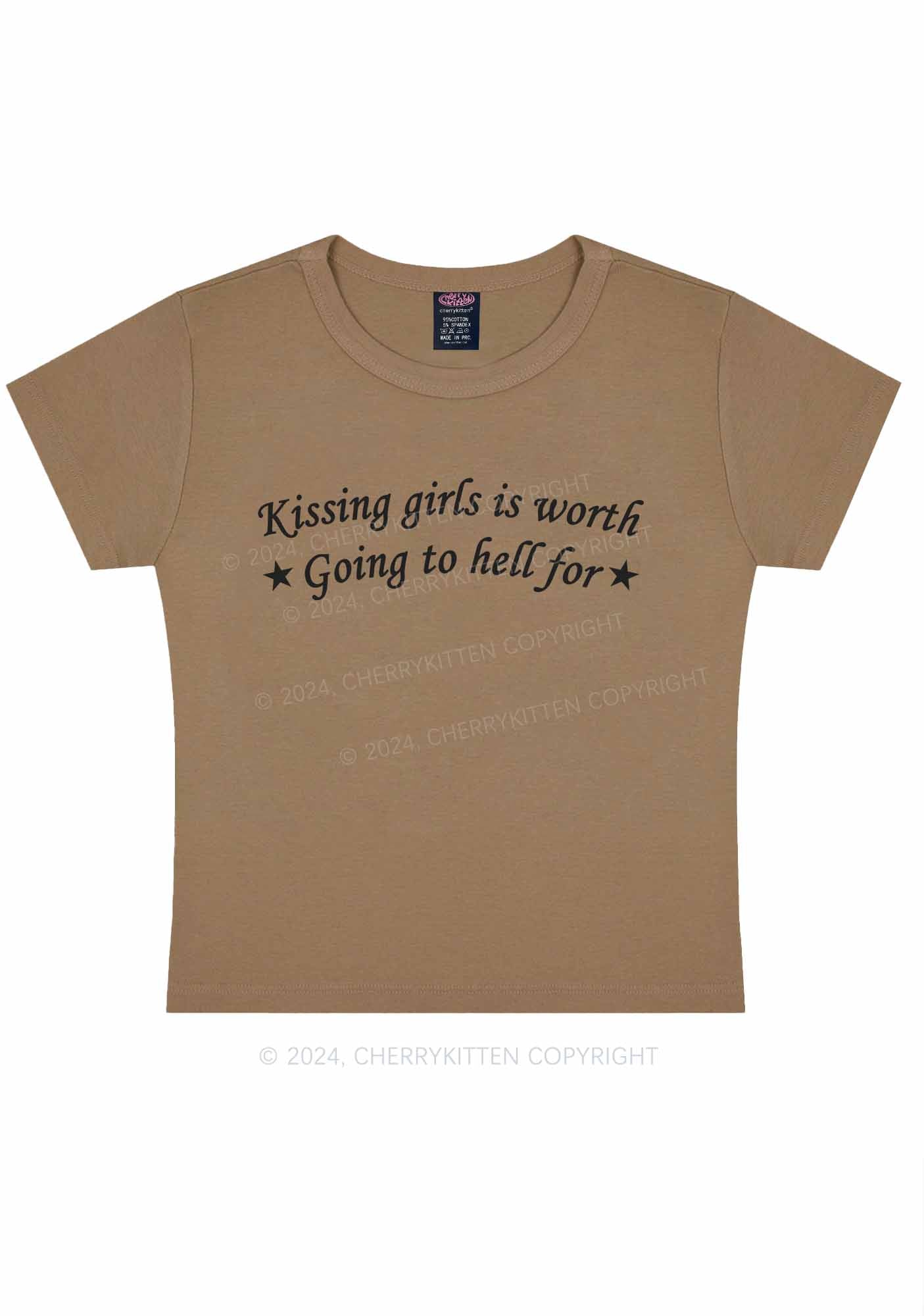 Kissing Girls is Worth Y2K Baby Tee Cherrykitten